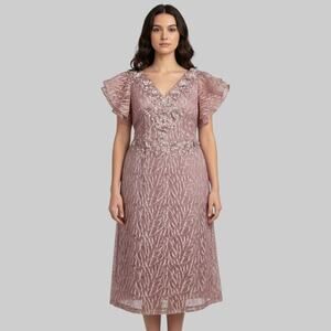 Custom Made Evening Dress Womens Size 2XL Rhinestones Pearl Embroidered Floral